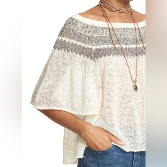 Free People Sweaters - Free People Lock Lomand Sweater Wool Blend Sheer Knit Fair Isle Size XS Ivory